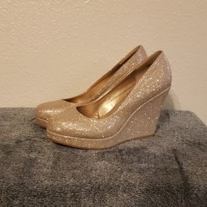 glittery gold wedges